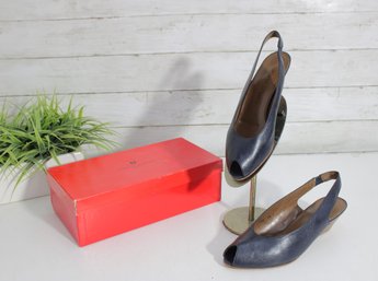 #62-Charles Jourdan Slingback Heels  Womens Size 8.5  Navy Blue Leather  Classic Pumps