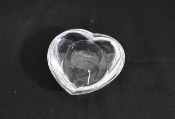 Orrefors Sweden Clear Crystal Heart-Shaped Tea Light Candle Holder – 4"