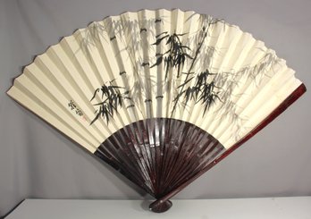 'Stunning 35-Inch Decorative Hand-Painted Folding Fan - Bamboo Design With Wooden Frame'