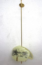 Vintage Mid-Century Italian Murano Glass Pendant Lamp  Hand-Painted Venetian Scene