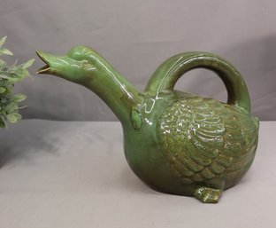 Green Speckled Ceramic Duck Water Pitcher