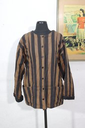 Vintage Reversible Striped Quilted Jacket  Brown & Black Button Front, Size Medium