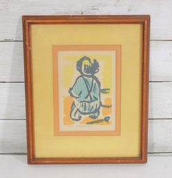 Vintage Modernist Figure Print  Stylized Seated Figure  Framed (12.5' X 10')