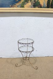 Vintage Style Metal & Glass Two-Tier Accent Table / Plant Stand  21.5'H X 12' Round (Glass Chip Noted)