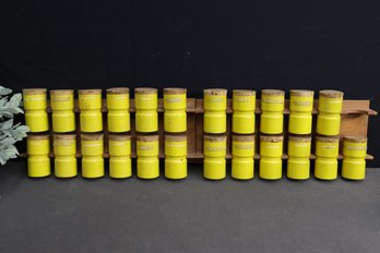 23 Vintage Bright Yellow Labeled Spice Jars With 2 Double-Decker Racks & Cork Closure