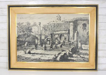 Signed 1959 Foro Romano Rome Architectural Watercolor / Ink Painting  33' X 44.5'