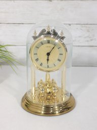 Vintage Linden Style  Anniversary Clock Glass Dome Torsion Mantel Clock 9' Gold Tone Untested