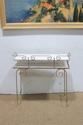 Modern Brass Vanity Makeup Table W/ Two-Tier Shelves  30.5'H X 29'W X 13'D
