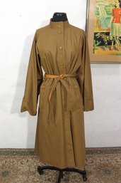 Vintage Tan Button Front Long Coat With Belt  Size M/L Minimalist Trench Style