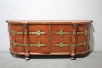 Antique Spanish-Style Credenza With Ornamental Brass Accents