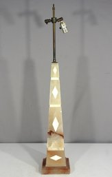 Vintage 37' Onyx Obelisk Table Lamp  Geometric Inlay Design (Chipped)