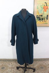 Vintage Perry Ellis Wool Blend Coat  Teal Blue-Green Long Overcoat, Size 6