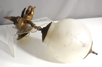 'Antique 12-Inch Brass Cherub Pendant Light With Frosted Globe Shade'