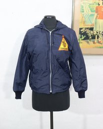 Vintage Danny Montague Navy Blue Hooded Jacket  Sherpa Lined, Size S/M