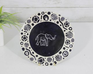 Kisii Soapstone Elephant Plate 8' Hand Carved Kenya African Art Decorative Dish