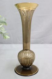 Handblown Gold Band And Stripe Amber Glass Tulip Pedestal Vase