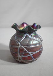 Antique Pallme Konig & Habel Art Nouveau Iridescent Fadendekor Red Glass Vase