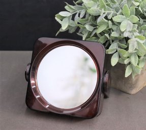 Vintage MCM Plastic Swivel Vanity Double Sided Mirror - Round Side Magnifies, Square Regular