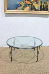 Modern Round Glass Coffee Table W/ Metal Hairpin Style Base  36' Round X 16.5'
