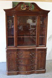 Antique Mahogany Breakfront China Cabinet With Glass Display And Serpentine Front