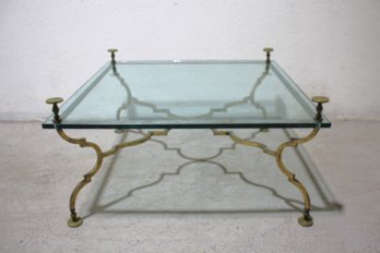 Vintage Brass And Glass Square Coffee Table With Intricate Detailing