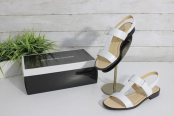 #68-Jennifer Moore White Leather Slingback Sandals  Womens Size 7  Low Heel Comfort Shoes W/ Box
