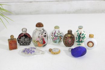 Vintage Snuff Bottle Group Lot Asian Decorative Miniature Bottles Cloisonne Glass Porcelain
