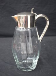'Vintage Glass Pitcher With Silver-Plated Lid And Handle - Elegant Design'