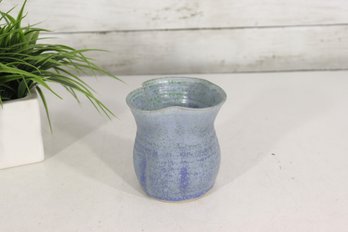Handcrafted Studio Pottery Vase  Blue Speckled Glaze  4.5' Tall