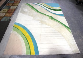 Large 106' X 71' Modern Abstract Area Rug  Multicolor Waves Design