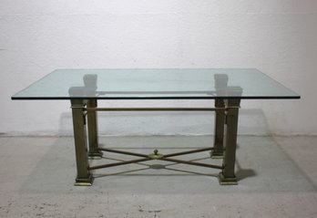 Vintage Brass And Glass Rectangular Dining Table With Crossed Base Detailing