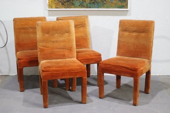 Set Of 4 Vintage Velvet Dining Chairs  Burnt Orange, Mid-Century Modern Style