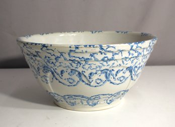 'Antique Blue And White Stoneware Mixing Bowl - 6'H X 13' Round'
