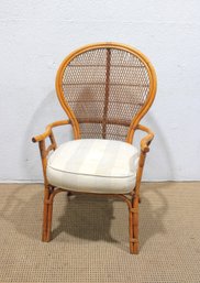 Vintage Style Rattan & Wicker Armchair W/ Cushion  Peacock Back Accent Chair 43.5'H