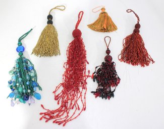 Lot Of 4 Decorative Tassels  Beaded & Threaded Curtain, Lamp, Or Craft Tassels