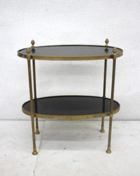 Pair Of Mid-Century Brass & Glass Tagre End Tables  27'H X 24.5'W X 12.5'D