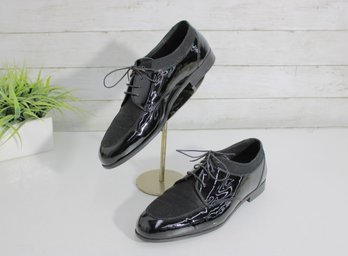#72-Stanley Blacker Couture Black Patent & Suede Oxfords  Womens Size 11.5  Designer Lace-Up Shoes