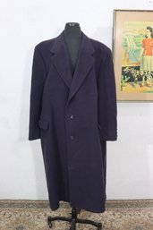 Vintage Vincent Gatti For Imperial Wear Mens Wool Overcoat  Size Large  Dark Navy / Black Classic Long Coat