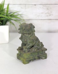 Vintage Carved Stone Foo Dog / Guardian Lion Statue  Green Stone Figurine  5' H