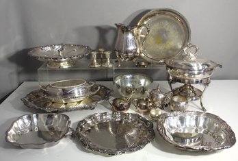 'Large Group Lot Of Silver-Plated Serving Ware - Bowls, Trays, Tea Set & More'