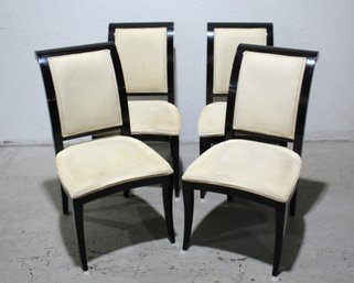 Set Of 4 Elegant Art Deco Style Dining Chairs With Cream Upholstery