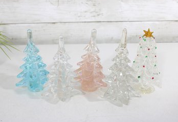 Vintage Art Glass Christmas Tree Lot Iridescent Hand Blown Holiday Decor 6' Figurines