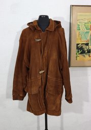 Vintage Brooks Brother  Mens Hooded Leather Toggle Coat  Size Large  Brown Distressed Suede (Needs Cleaning)