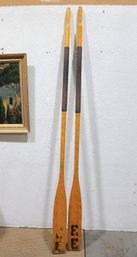 Pair Of Vintage Wooden Canoe Paddles  99.5' Tall  Classic Wood Oars W/ Wrapped Grips