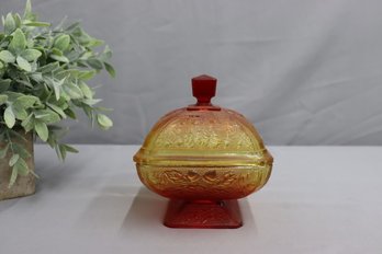 Jeannette Glass Acorn Amberina Candy Dish