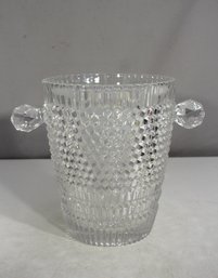 Vintage Cut Glass Ice Bucket With Faceted Handles  8.5' H X 7' Round