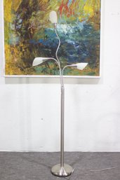 Modern Brushed Steel Floor Lamp  3 Adjustable Frosted Glass Shades