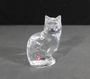 Orrefors Sweden Crystal Cat Figurine Signed Clear Glass Paperweight 5'H