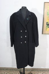 Vintage Byblos Made In Italy Mens Double Breasted Wool Coat  Size 42  Black Long Overcoat