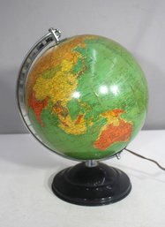 Vintage 14' Illuminated World Globe With Metal Meridian & Black Base  Working